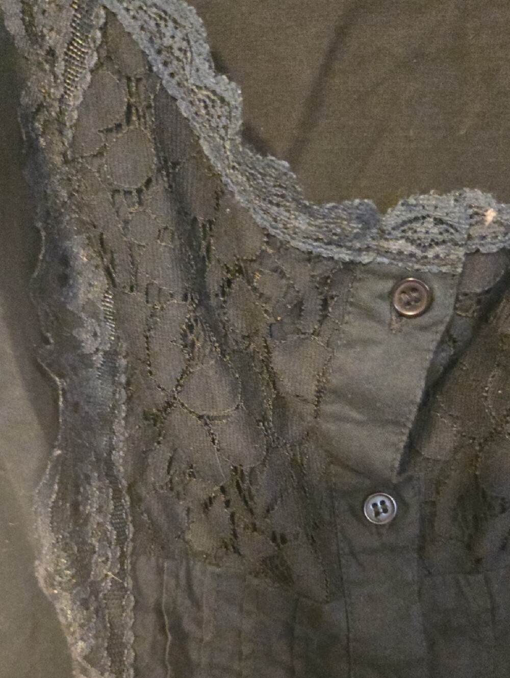FANG Black Lace-Trim Button Front Blouse - Picture 3 of 5